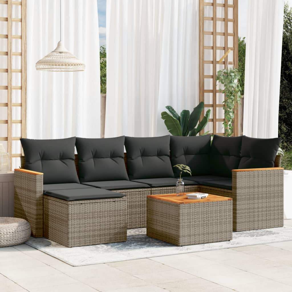 Set Divani da Giardino 7 pz con Cuscini Grigio in Polyrattan - homemem39