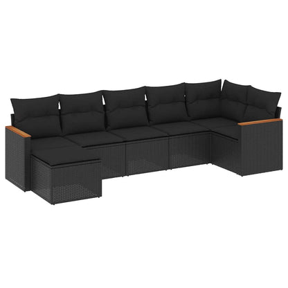 Set Divani da Giardino con Cuscini 7pz Nero Polyrattan | homemem39