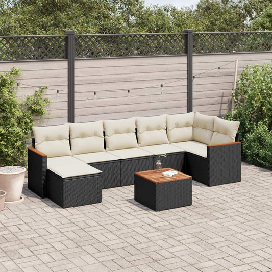Set Divani da Giardino con Cuscini 8 pz Nero in Polyrattan - homemem39
