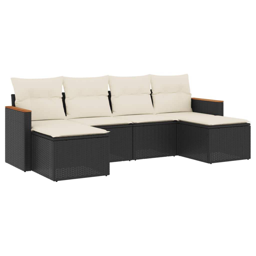 Set Divano da Giardino 6 pz con Cuscini Nero in Polyrattan - homemem39