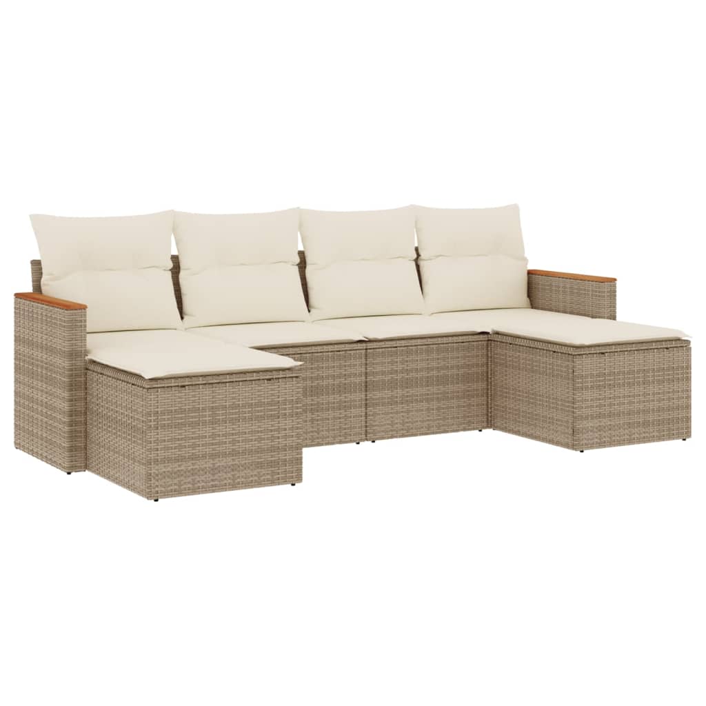 Set Divano da Giardino 6 pz con Cuscini Beige in Polyrattan | homemem39