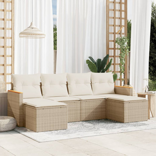 Set Divano da Giardino 6 pz con Cuscini Beige in Polyrattan