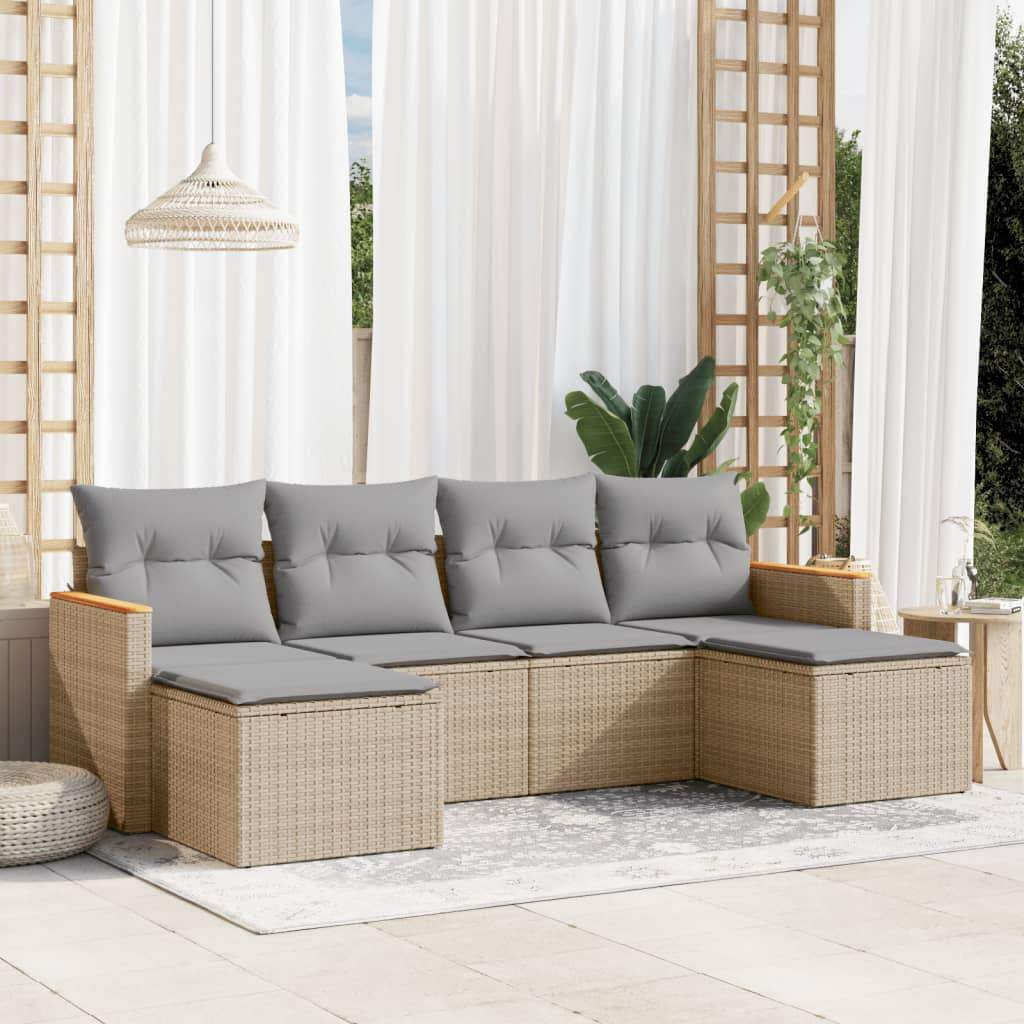 Set Divano da Giardino 6 pz con Cuscini Beige in Polyrattan - homemem39