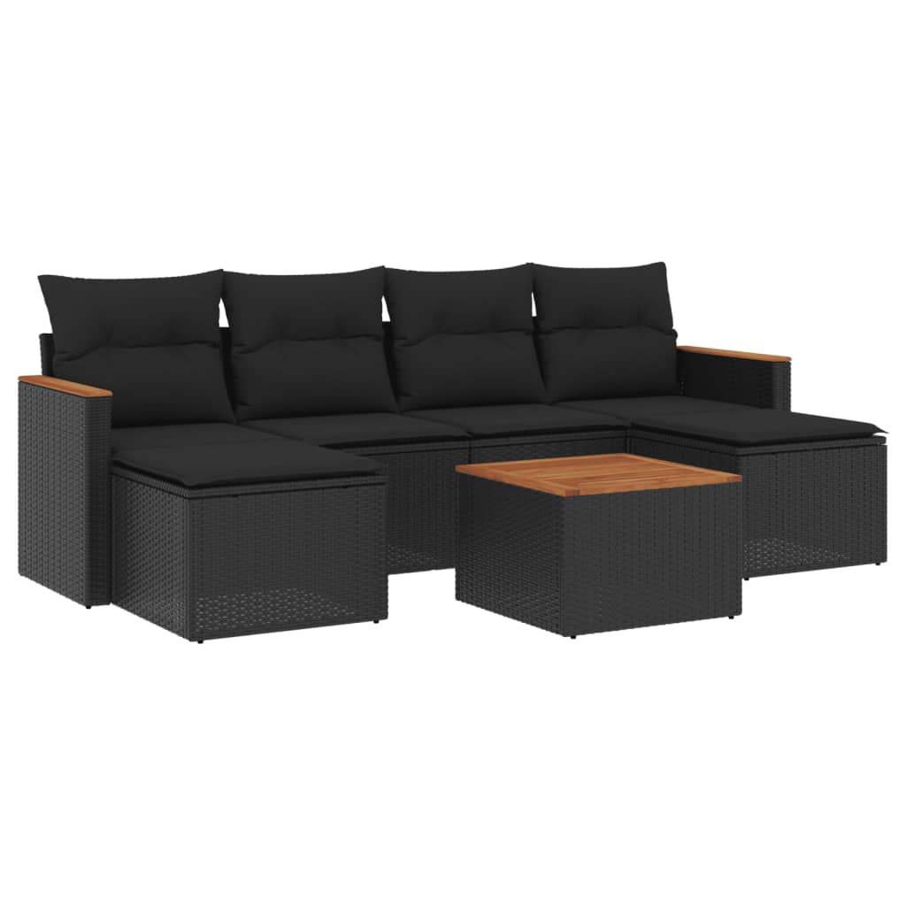 Set Divani da Giardino con Cuscini 7pz Nero Polyrattan - homemem39