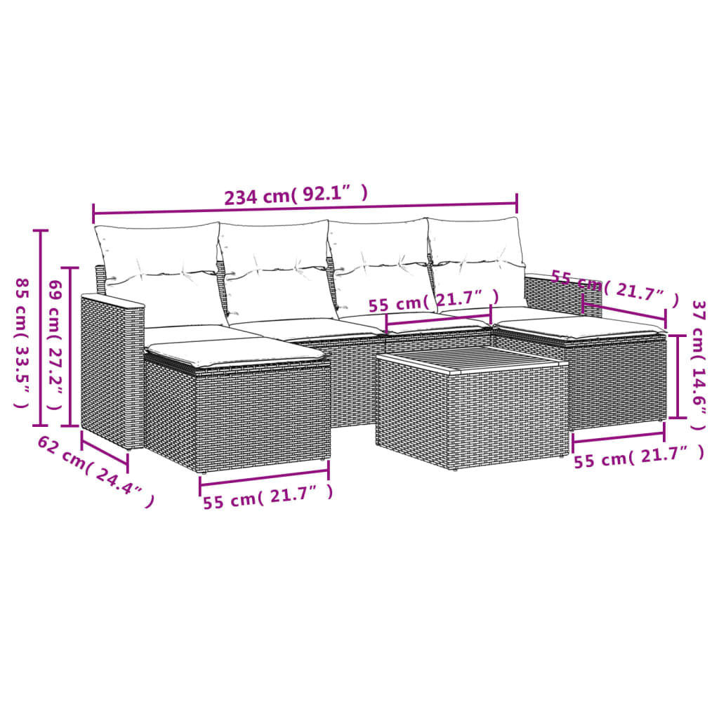 Set Divani da Giardino 7 pz con Cuscini Beige in Polyrattan | homemem39