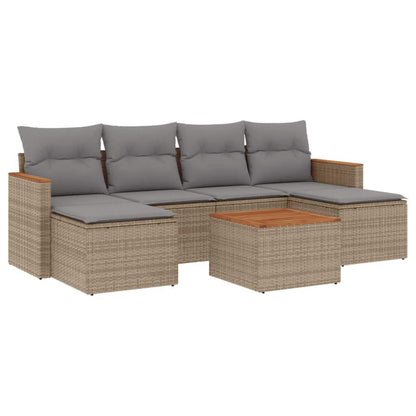 Set Divani da Giardino 7 pz con Cuscini Beige in Polyrattan - homemem39