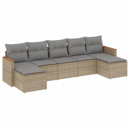 Set Divani da Giardino 7 pz con Cuscini Beige in Polyrattan - homemem39