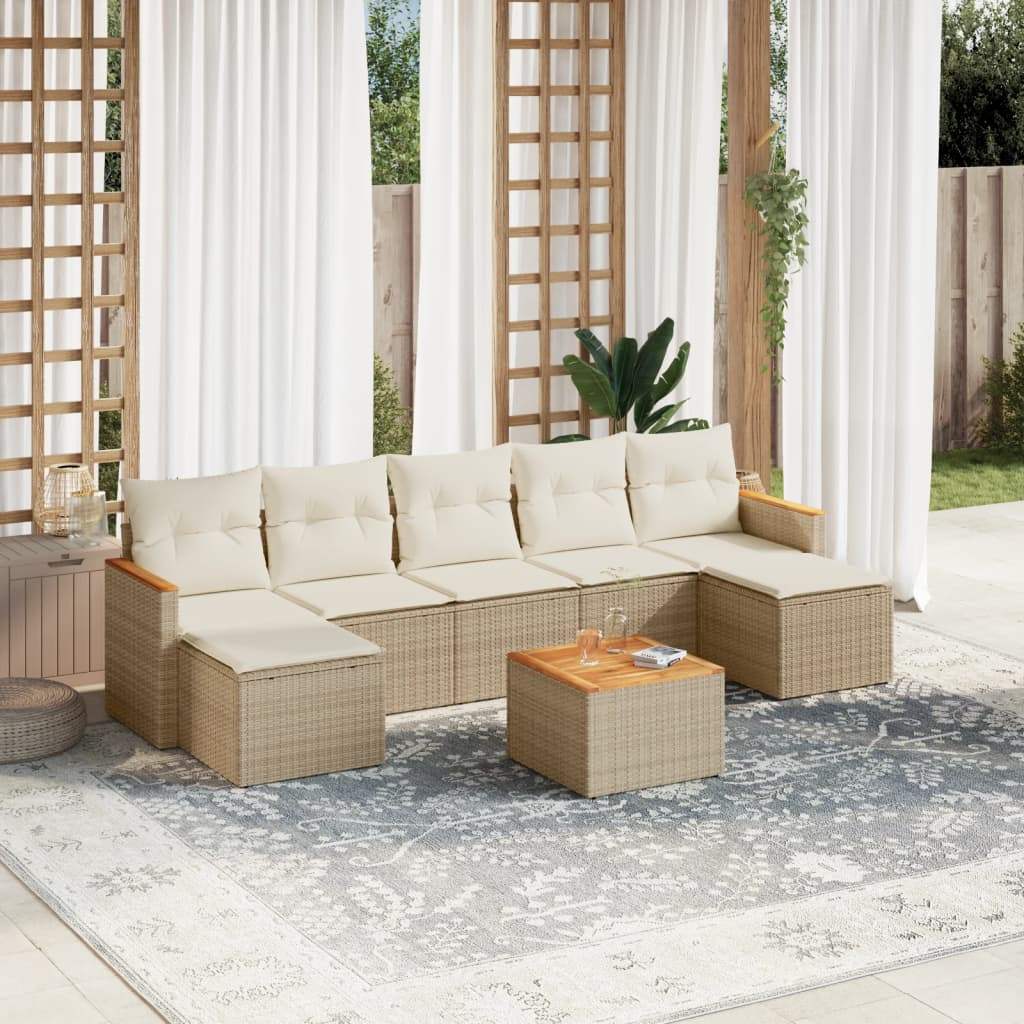 Set Divano da Giardino 8 pz con Cuscini Beige in Polyrattan - homemem39