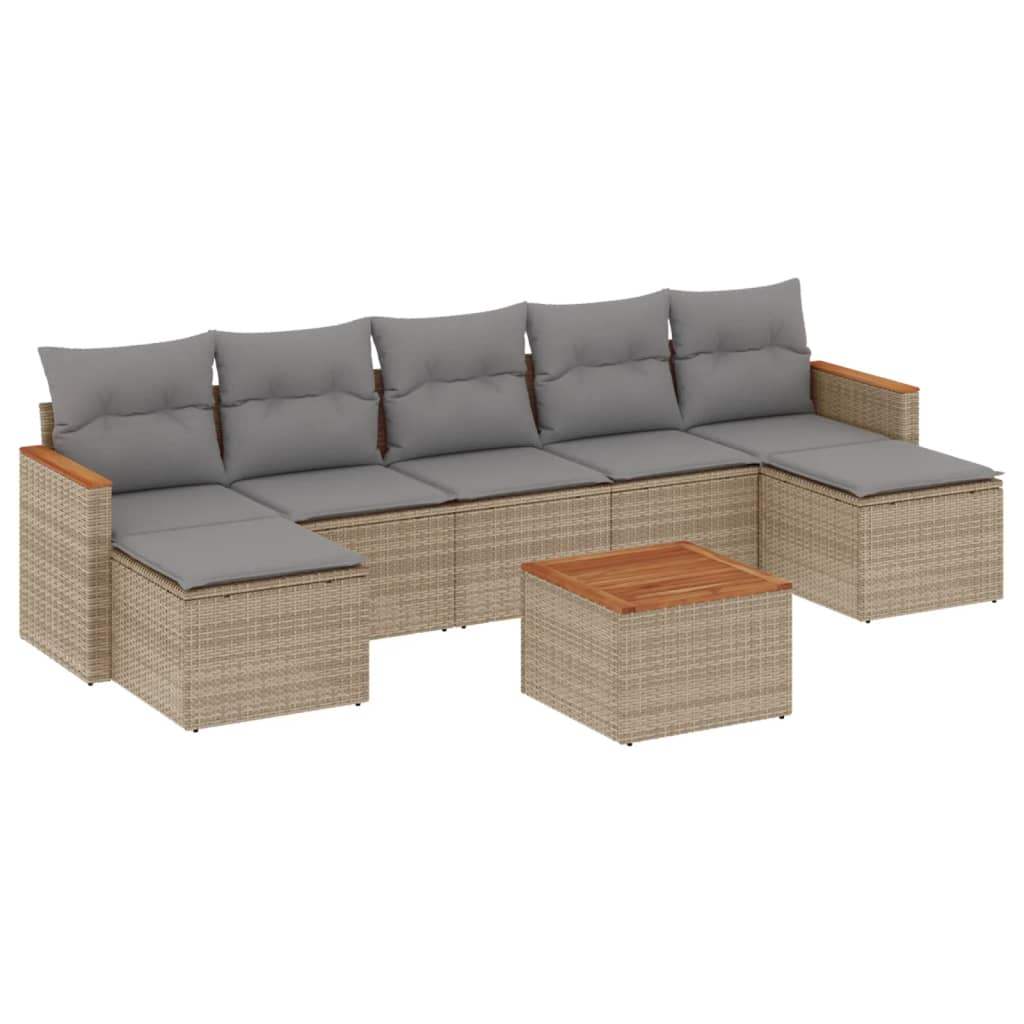 Set Divano da Giardino 8 pz con Cuscini Beige in Polyrattan - homemem39