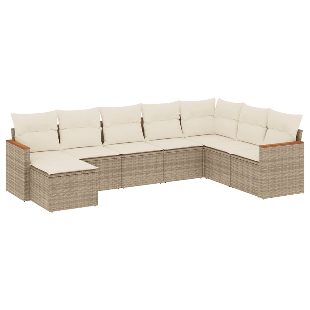 Set Divano da Giardino 8 pz con Cuscini Beige in Polyrattan | homemem39