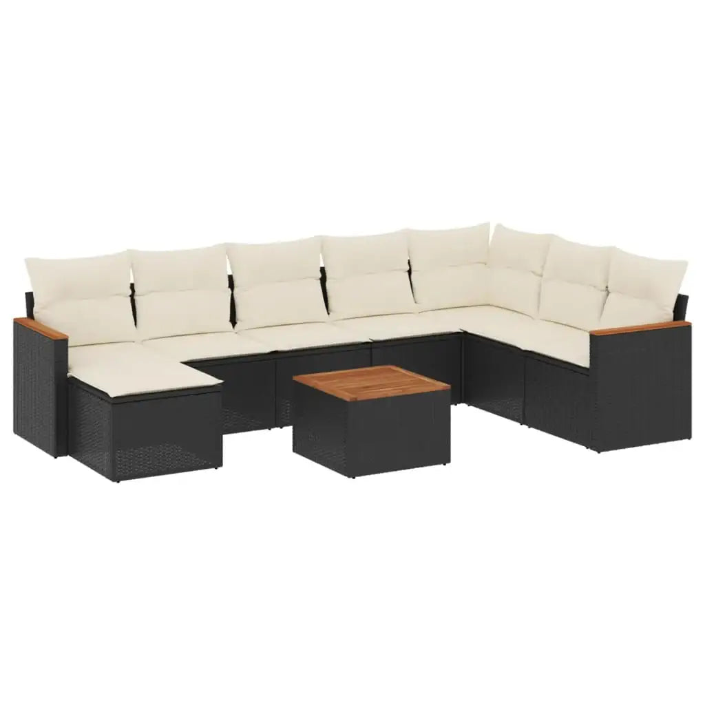 Set Divani da Giardino 9 pz con Cuscini Nero in Polyrattan - homemem39