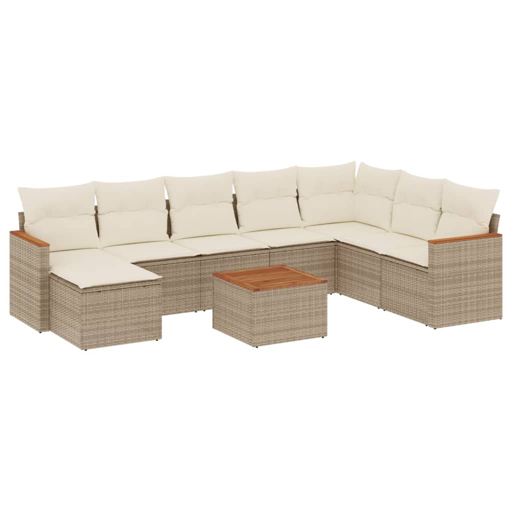 Set Divano da Giardino 9 pz con Cuscini Beige in Polyrattan | homemem39