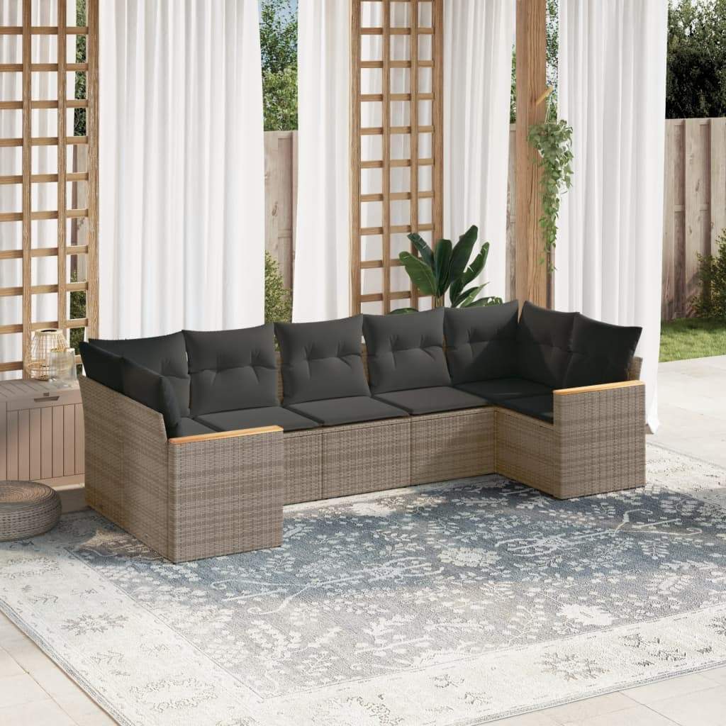 Set Divani da Giardino 7 pz con Cuscini Grigio in Polyrattan - homemem39