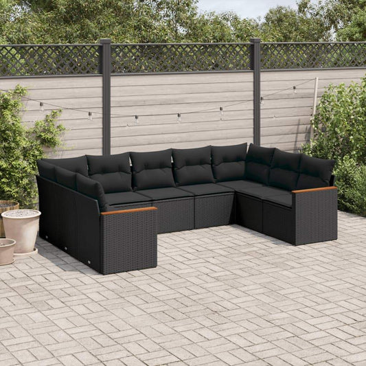 Set Divani da Giardino 9 pz con Cuscini Nero in Polyrattan - homemem39