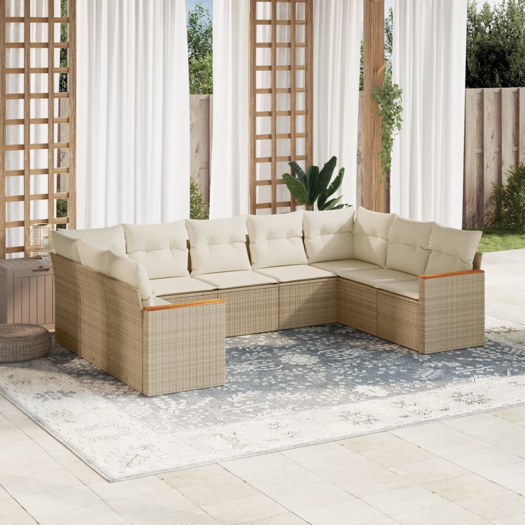 Set Divano da Giardino 9 pz con Cuscini Beige in Polyrattan | homemem39