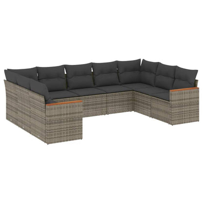 Set Divano da Giardino 9 pz con Cuscini Grigio in Polyrattan - homemem39