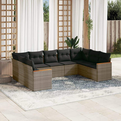 Set Divano da Giardino 9 pz con Cuscini Grigio in Polyrattan - homemem39