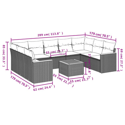 10pc Garden Sofa Set with Black Polyrattan Cushions