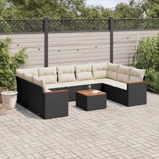 10pc Garden Sofa Set with Black Polyrattan Cushions