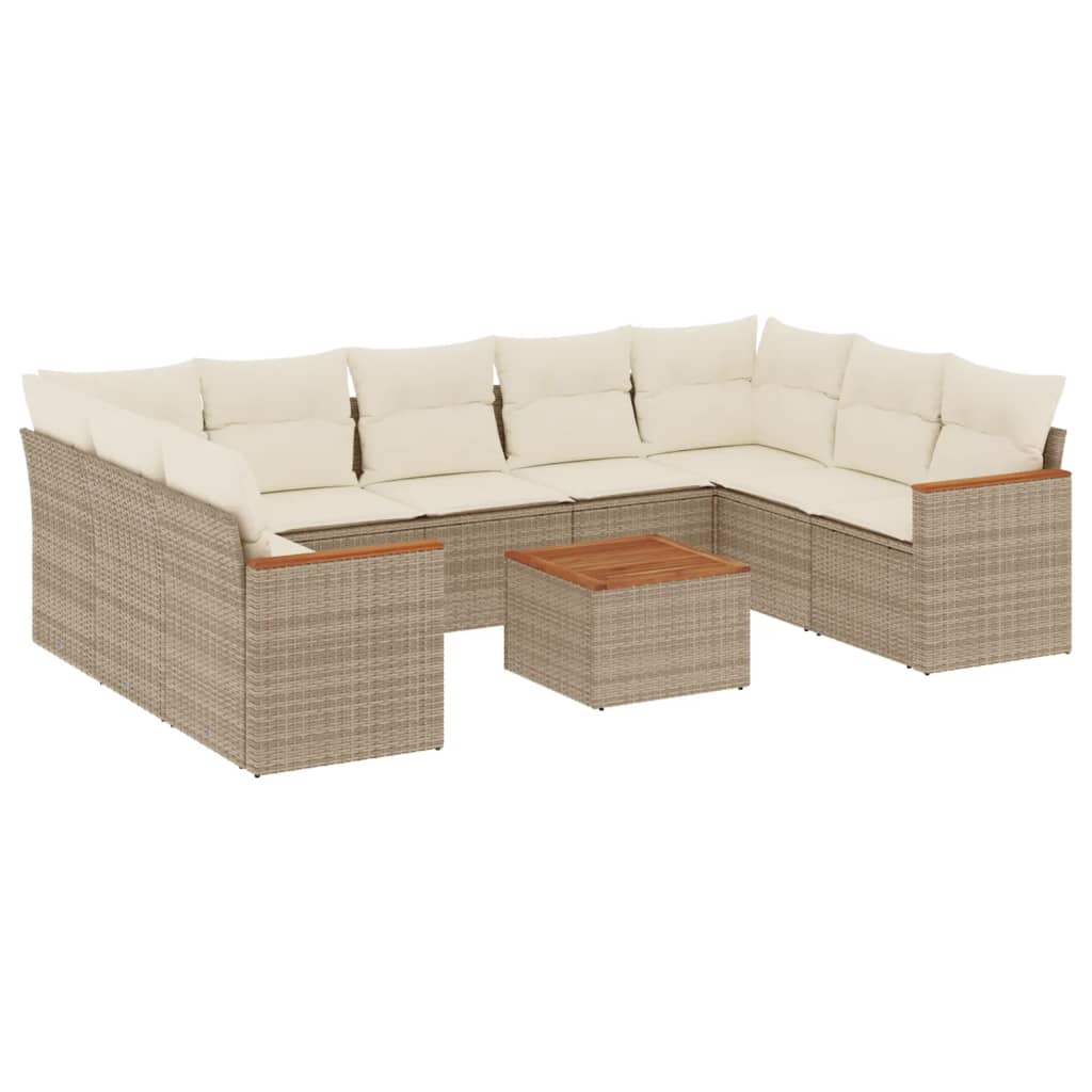 Set Divano da Giardino 10 pz con Cuscini Beige in Polyrattan | homemem39