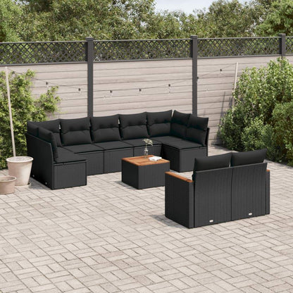 Set Divani da Giardino 10pz con Cuscini in Polyrattan Nero - homemem39