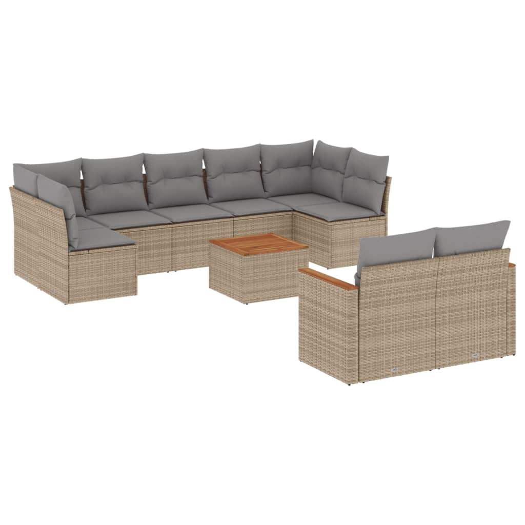 Set Divano da Giardino 10 pz con Cuscini Beige in Polyrattan - homemem39