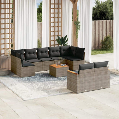 Set Divano da Giardino 10 pz con Cuscini Grigio in Polyrattan - homemem39