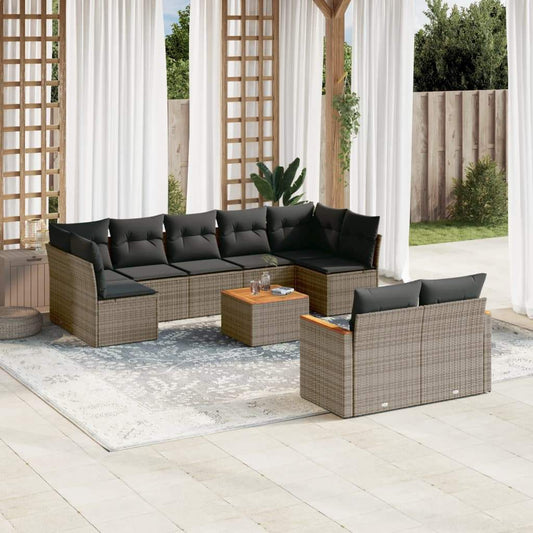 Set Divano da Giardino 10 pz con Cuscini Grigio in Polyrattan - homemem39