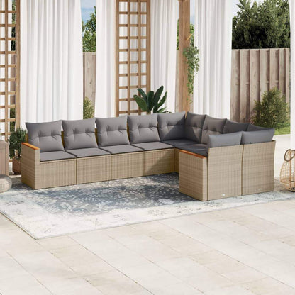 Set Divano da Giardino 9 pz con Cuscini Beige in Polyrattan - homemem39