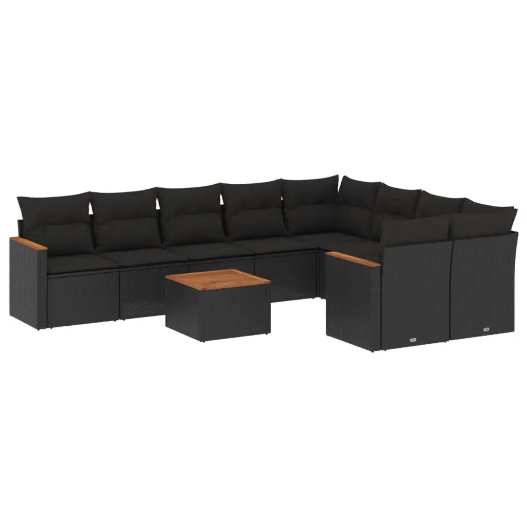 Set Divani da Giardino 10pz con Cuscini in Polyrattan Nero - homemem39