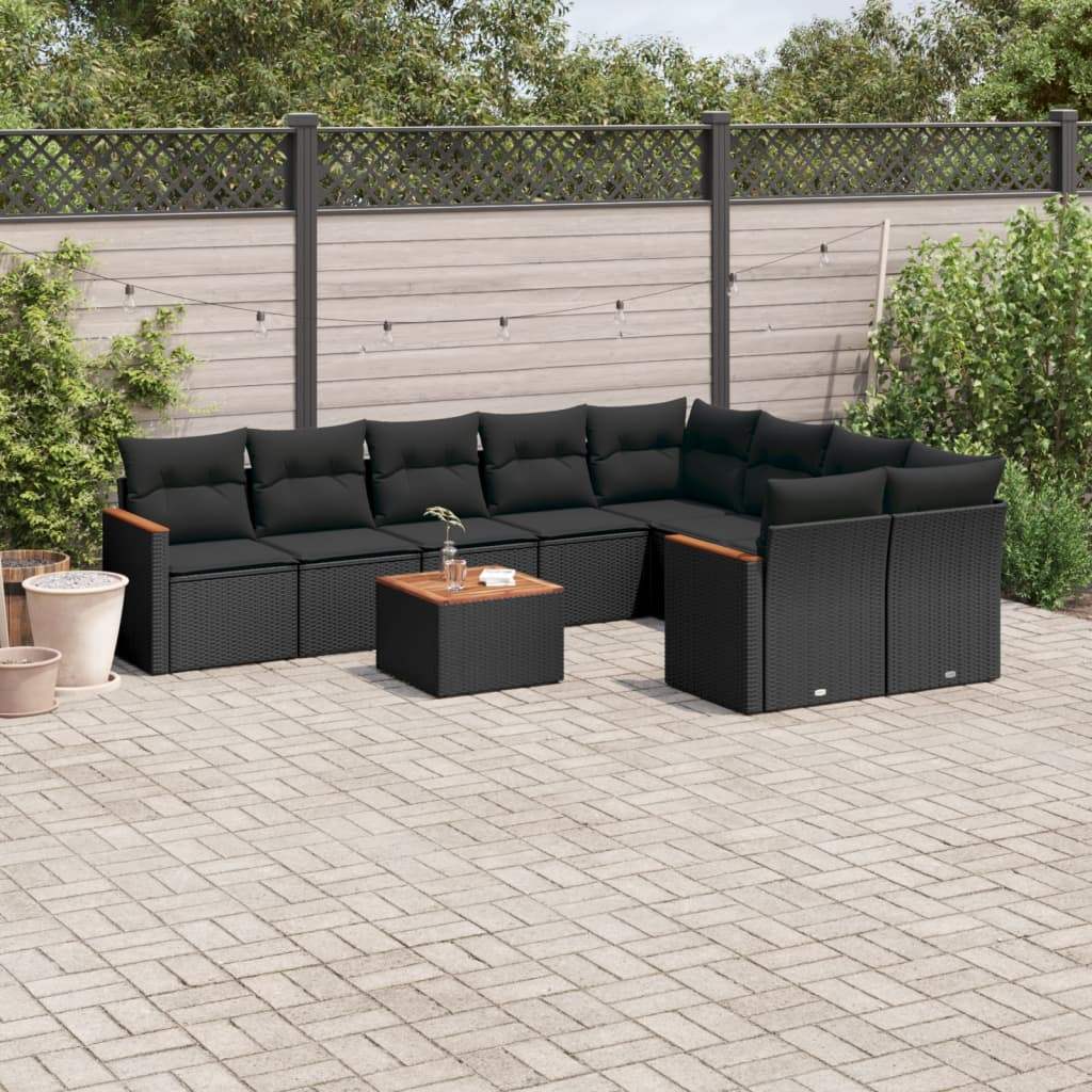 Set Divani da Giardino 10pz con Cuscini in Polyrattan Nero - homemem39