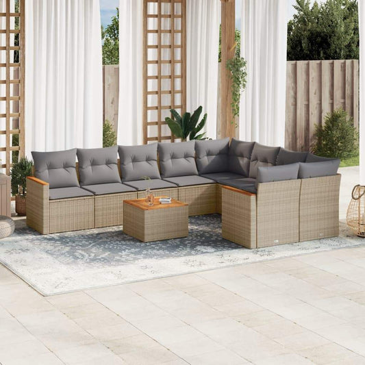 Set Divano da Giardino 10 pz con Cuscini Beige in Polyrattan - homemem39