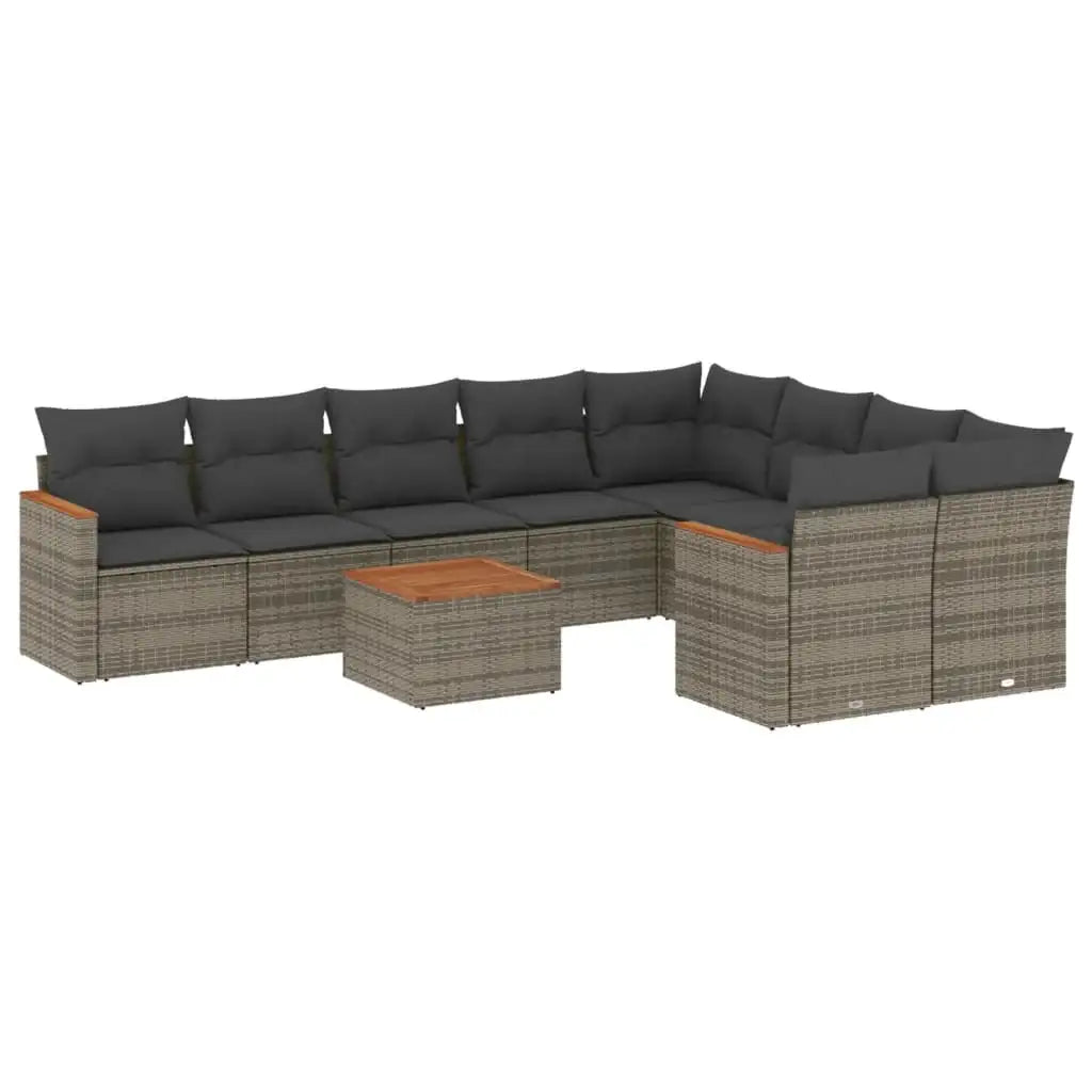 Set Divano da Giardino 10 pz con Cuscini Grigio in Polyrattan - homemem39