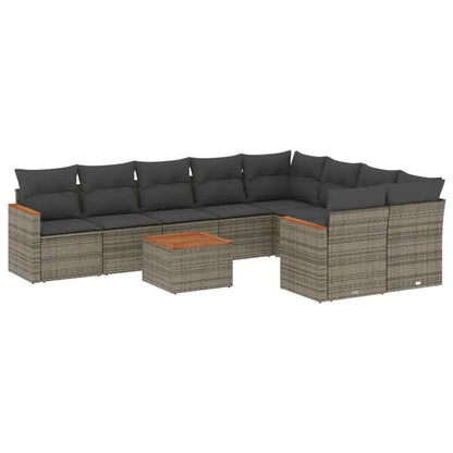 Set Divano da Giardino 10 pz con Cuscini Grigio in Polyrattan - homemem39