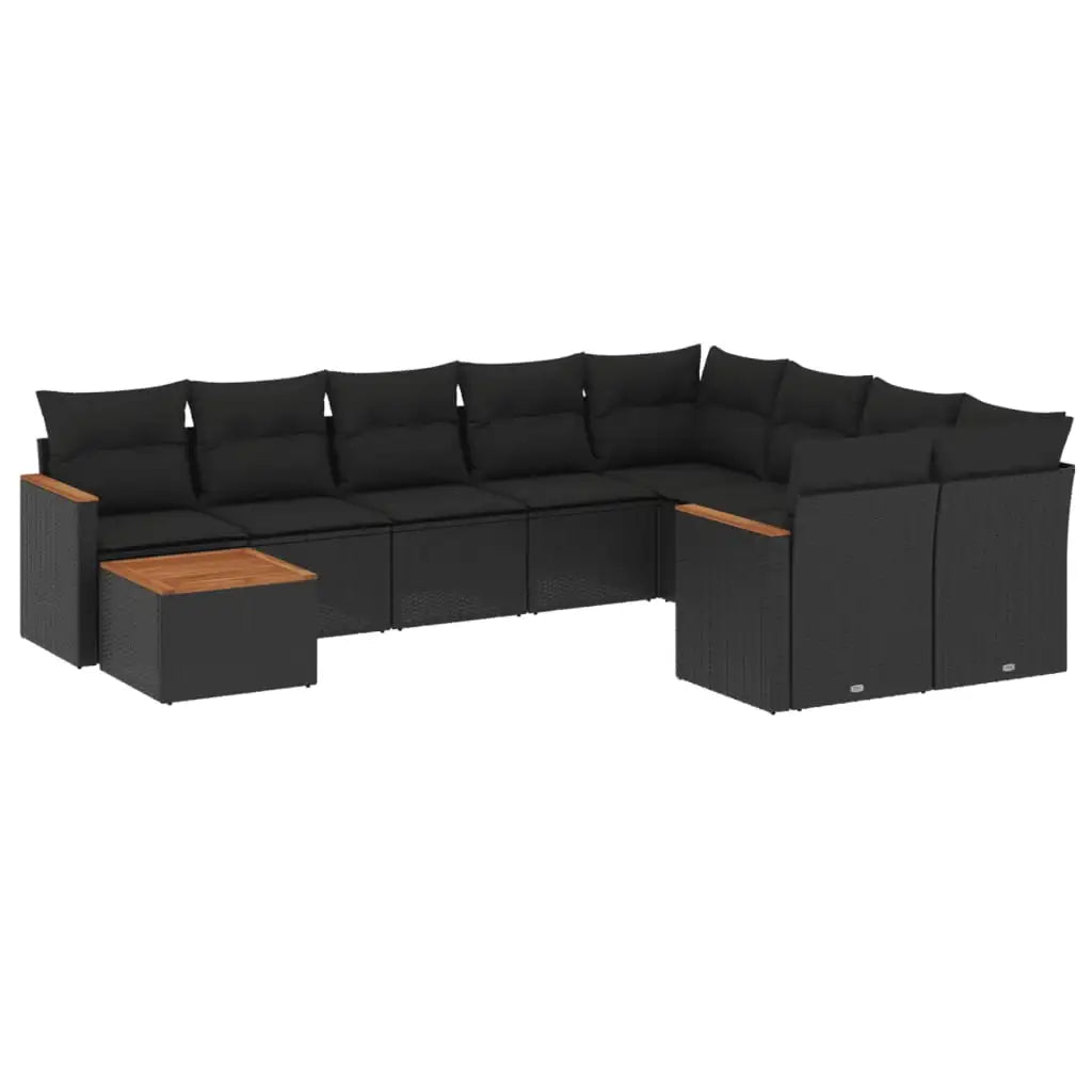 Set Divani da Giardino 10pz con Cuscini in Polyrattan Nero - homemem39