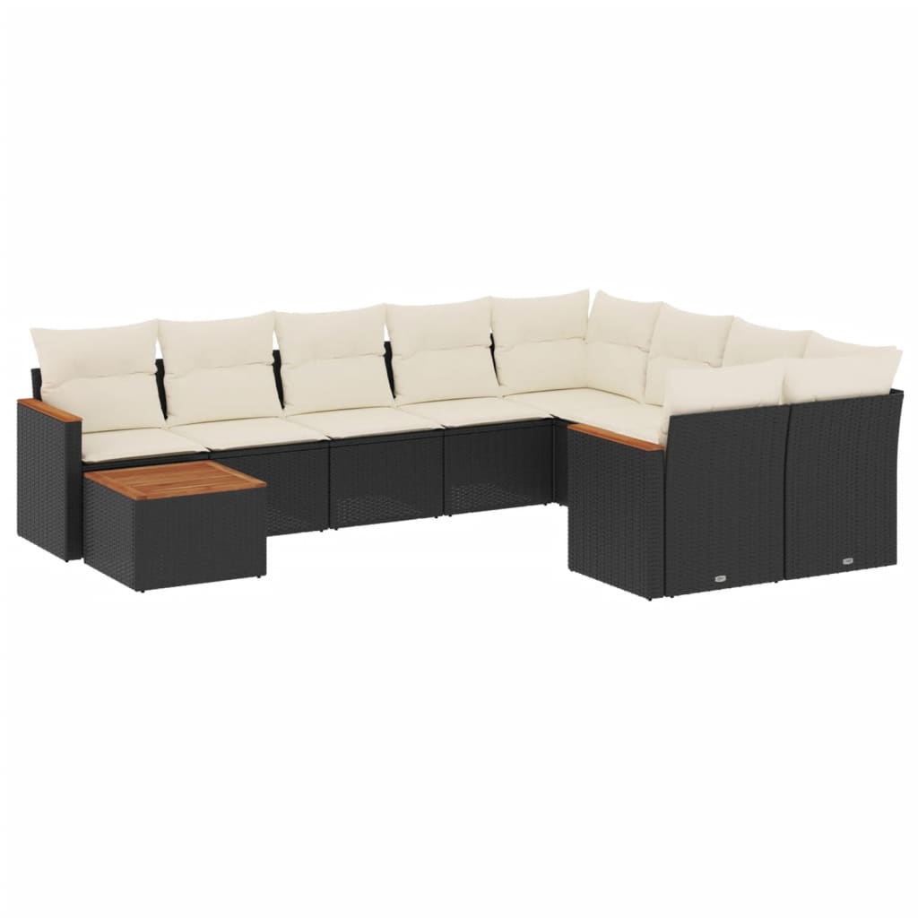 Set Divani da Giardino 10pz con Cuscini in Polyrattan Nero