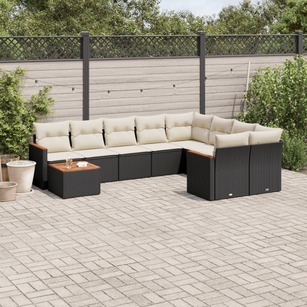 10pc Garden Sofa Set with Black Polyrattan Cushions