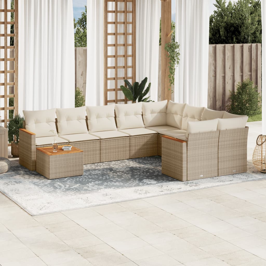 Set Divano da Giardino 10 pz con Cuscini Beige in Polyrattan | homemem39