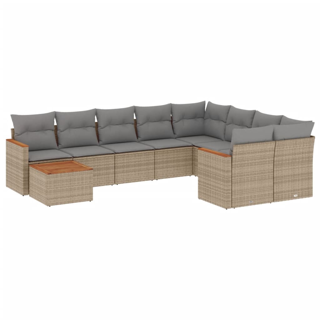 Set Divano da Giardino 10 pz con Cuscini Beige in Polyrattan