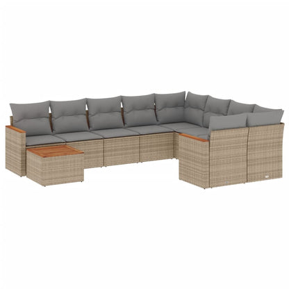Set Divano da Giardino 10 pz con Cuscini Beige in Polyrattan