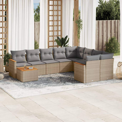 Set Divano da Giardino 10 pz con Cuscini Beige in Polyrattan - homemem39