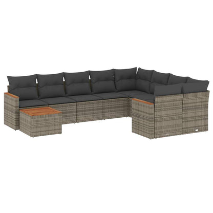 Set Divano da Giardino 10 pz con Cuscini Grigio in Polyrattan - homemem39