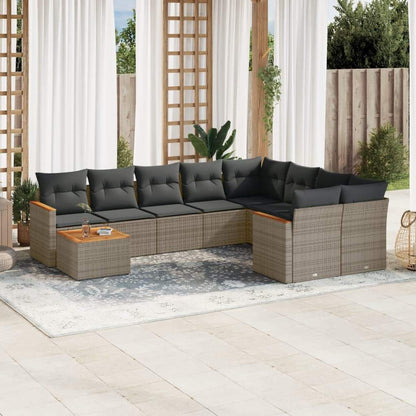 Set Divano da Giardino 10 pz con Cuscini Grigio in Polyrattan - homemem39