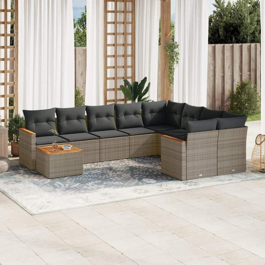 Set Divano da Giardino 10 pz con Cuscini Grigio in Polyrattan - homemem39