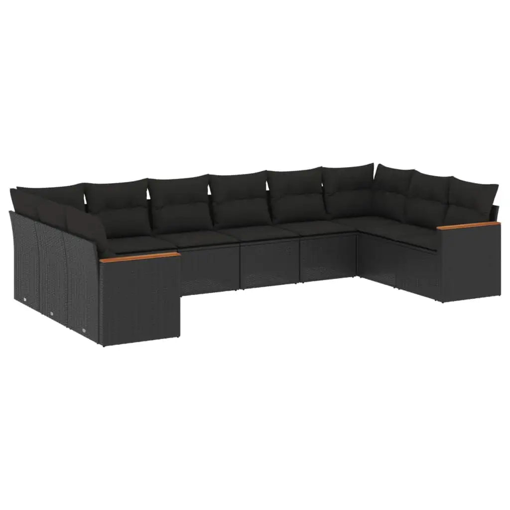 Set Divani da Giardino 10pz con Cuscini in Polyrattan Nero - homemem39