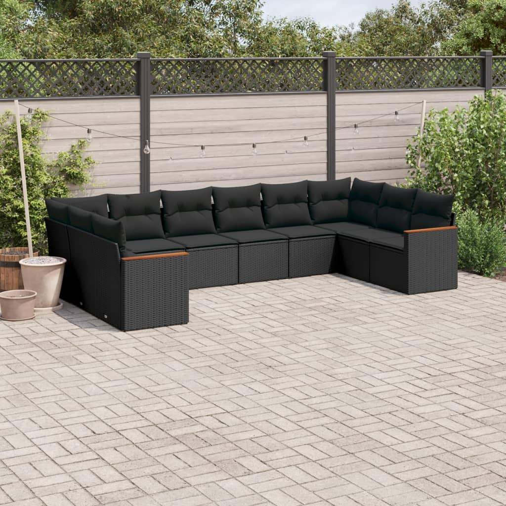 Set Divani da Giardino 10pz con Cuscini in Polyrattan Nero - homemem39