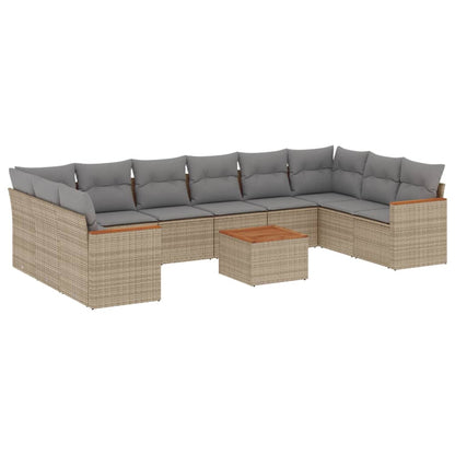 Set Divani da Giardino 11 pz con Cuscini Beige in Polyrattan