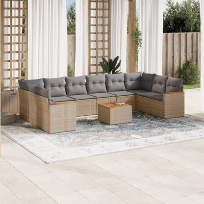 Set Divani da Giardino 11 pz con Cuscini Beige in Polyrattan - homemem39