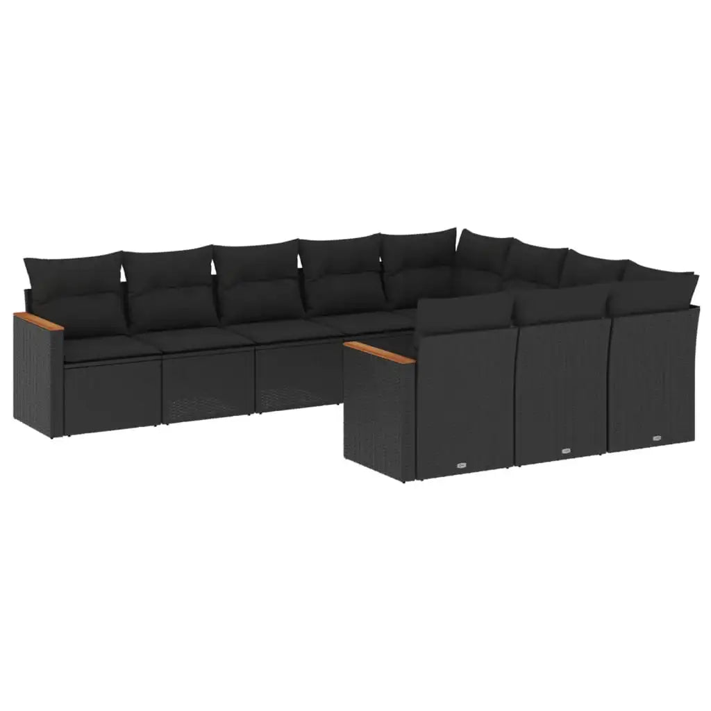 Set Divani da Giardino 10pz con Cuscini in Polyrattan Nero - homemem39