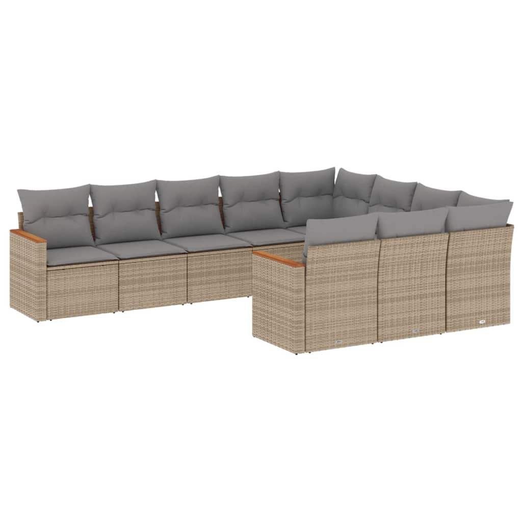 Set Divano da Giardino 10 pz con Cuscini Beige in Polyrattan - homemem39